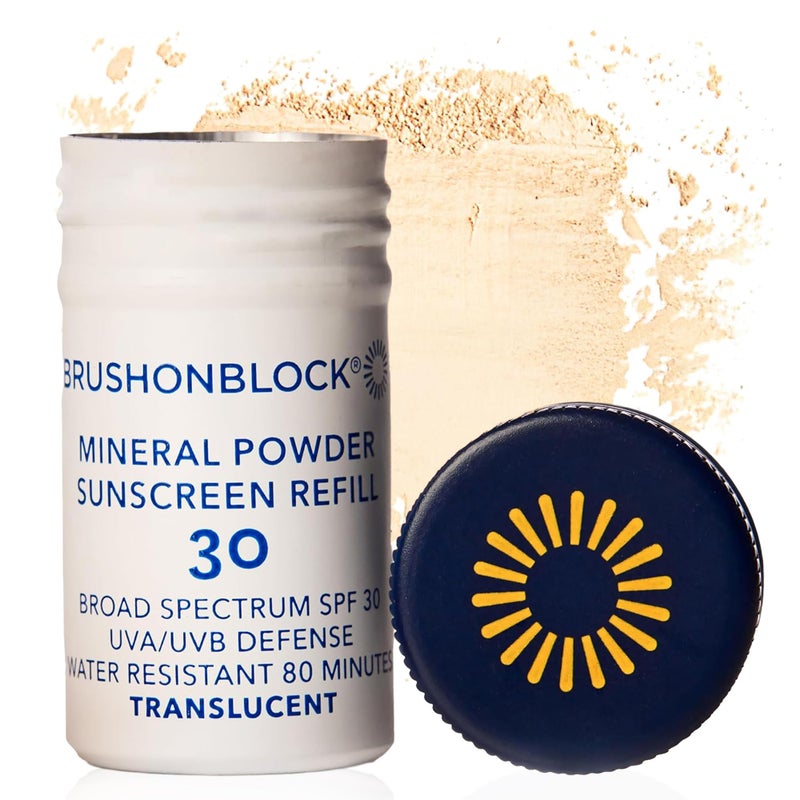 مسحوق واقي الشمس المعدني بفرشاة إعادة تعبئة طبيعي واسع الطيف SPF 30 آمن للبشرة الحساسة حماية من UVA و UVB للوجه صديق للشعاب المرجانية شفاف